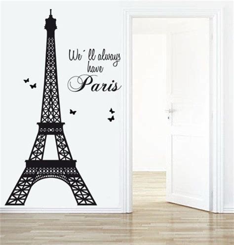 The Eiffel Tower Wall Decal Is Shown In Black And White With