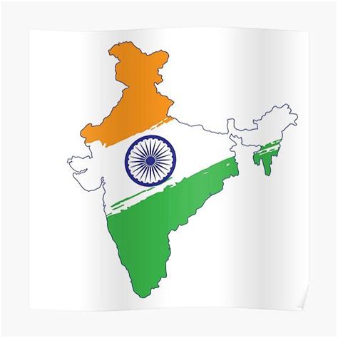 Map Of India In Tricolor With Ashoka Chakra Desi Indian Poster For