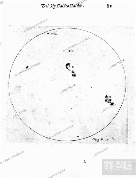 Galileo's observation of sunspots. From Galileo Galilei Istoria, Rome ...