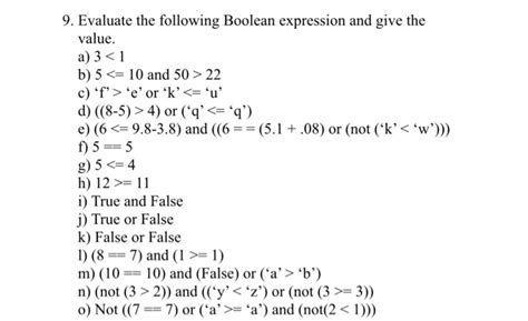 Solved 9 Evaluate The Following Boolean Expression And Give Chegg