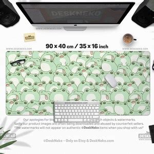 Kawaii Frogs Desk Mat Cute Mouse Pad Anime Mint Light Green Mousepad