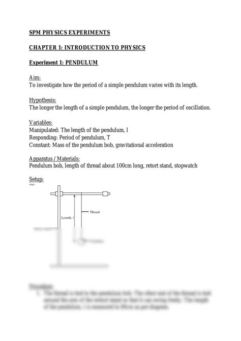 Spm Physics Experiment Pendulum And Inclined Planes Physics Form 5 Spm Thinkswap