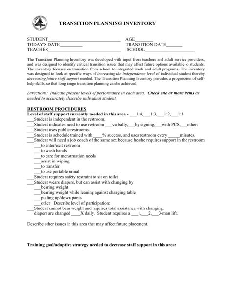 Ocde Transition Planning Inventory For Students With Significant