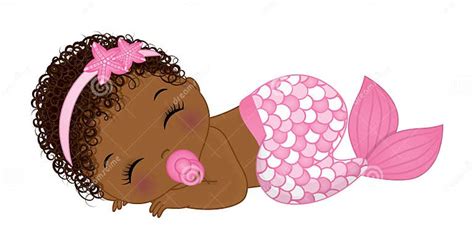 African American Cute Baby Mermaid With Pacifier Stock Vector