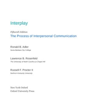 Interplay The Process Of Interpersonal Communication Th Edition Pdf