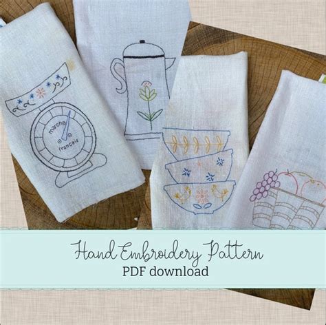 Hand Embroidery Pattern French Tea Towels Pdf Pattern Flour Sack