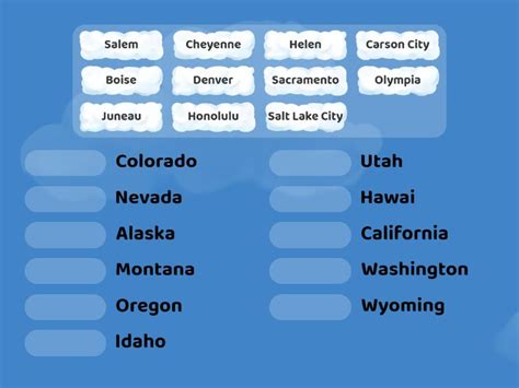 West Region States And Capitals - Match up