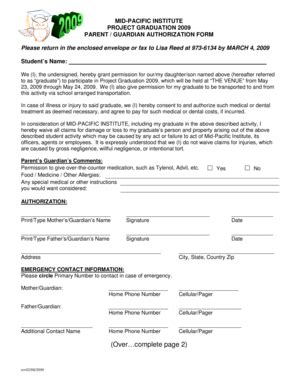 Fillable Online Midpac PG2009 Parent Authorization Form 1 Midpac Fax