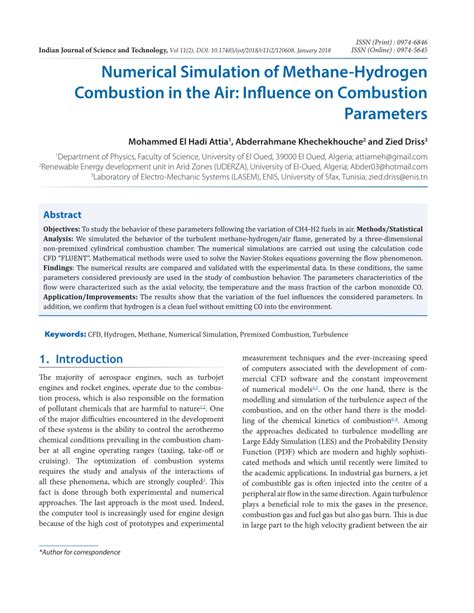 PDF Numerical Simulation Of Methane Hydrogen Combustion In The Air