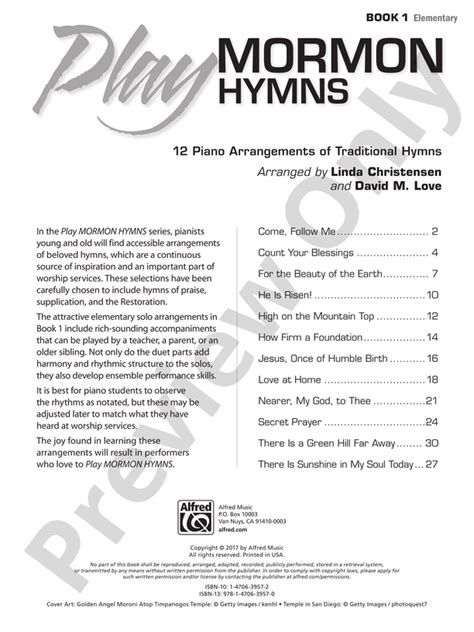 Play Mormon Hymns Book 1 12 Piano Arrangements Of Traditional Hymns Piano Digital Sheet