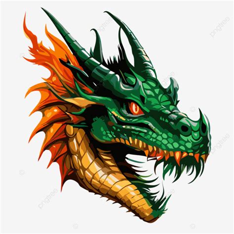 Kepala Naga Vektor Clipart Stiker Gambar Naga Hijau Dengan Mata Oranye