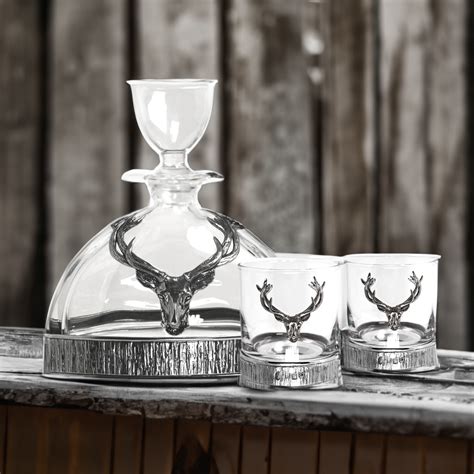 Matching Majestic Stag Crystal And Pewter Whisky Decanter And Tumbler Set