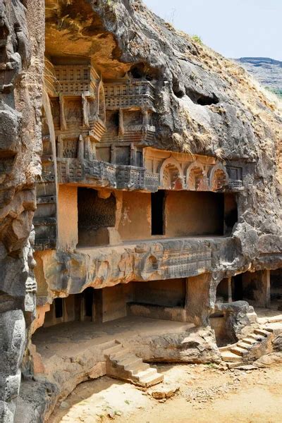 Facade Cave Vihara Showing Stairs Cell Doors Rock Cut Ancient Stock ...