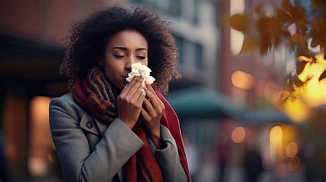 Premium Ai Image Black Woman With Tissue Managing Cold Or Allergies
