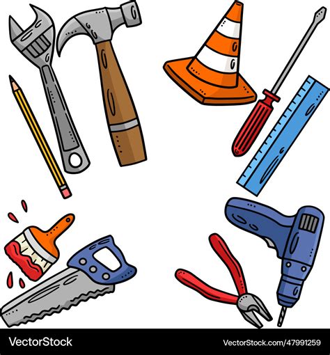 Construction tools cartoon colored clipart Vector Image