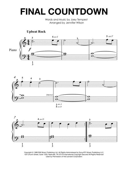 Final Countdown Arr Everalive By Europe Sheet Music For Easy Piano