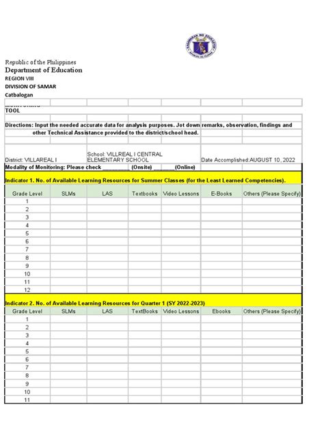 inventory tool template  learning