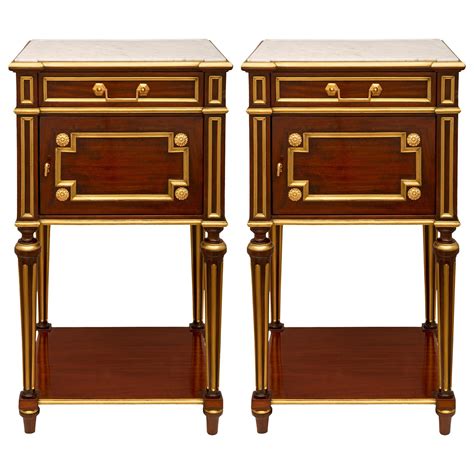 Pair Of French 19th Century Louis XVI St Mahogany Marble And Ormolu