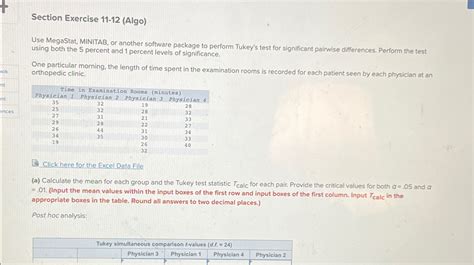 Solved Section Exercise 11 12 Algo Use MegaStat MINITAB Chegg