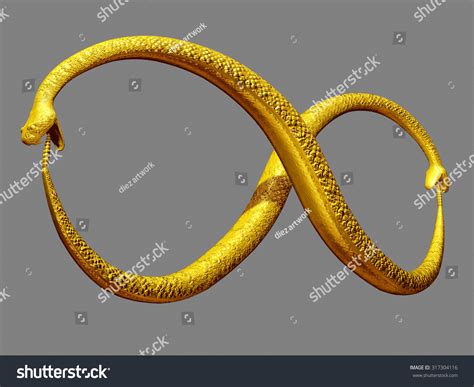 Two Golden Snakes Biting Each Other S Tail And Show An Infinity Symbol