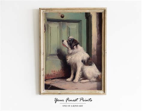 Antique Dog Painting Moody Scenery Vintage Print Antique Farmhouse