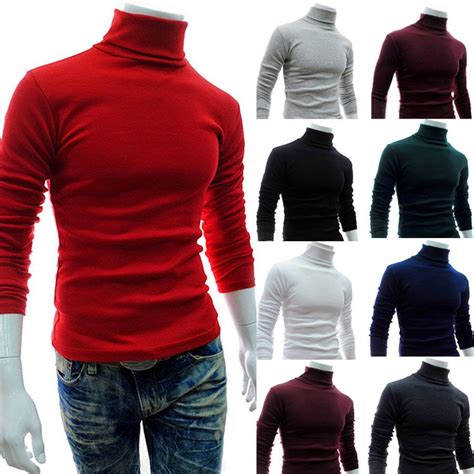 Korea Top Mens Turtleneck Sweater Shirts Stretch Cotton Turtle