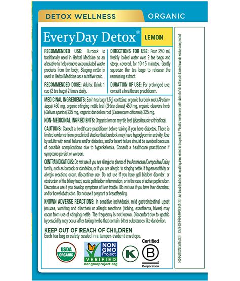 Organic EveryDay Detox Lemon Tea Traditional Medicinals