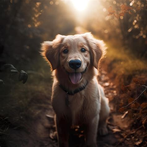 Um Cachorro Est Sentado Em Uma Trilha Na Floresta Foto Premium