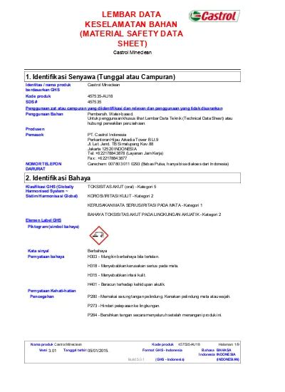 LEMBAR DATA KESELAMATAN BAHAN MATERIAL SAFETY DATA SHEET