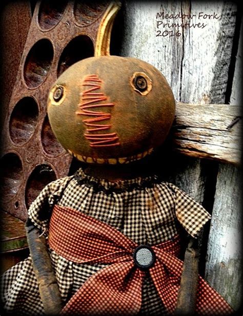 Primitive Folk Art Black Pumpkin Doll Emestine Fall Autumn Halloween Harvest Ooak