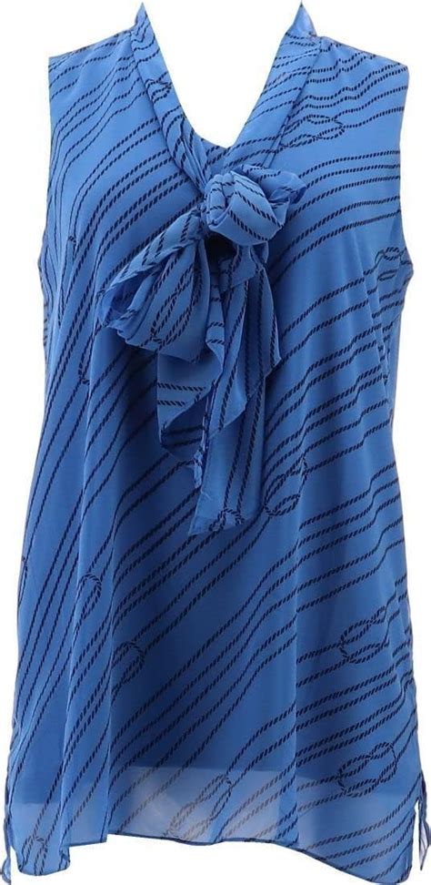 Susan Graver Printed Chiffon Slvless Tunic Scarf A397789 Blue Navy At