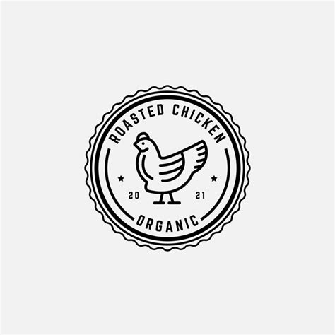 Organic Roasted Chicken Meat Logo Badge Best For Line Art Organic