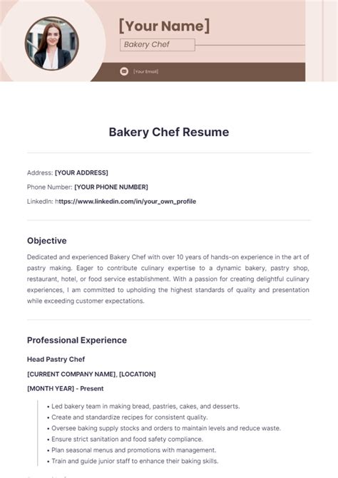 Bakery Chef Resume Edit Online And Download Example