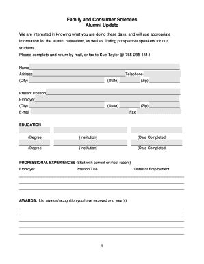 Fillable Online Fcs Alumni Update Form Fax Email Print Pdffiller