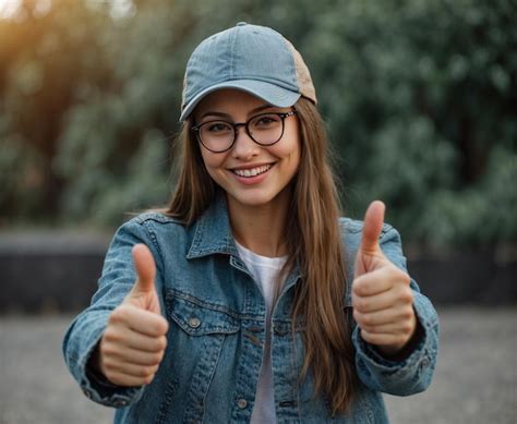 Premium Photo Portrait Of A Smiling Young Woman In Cap And Glasses