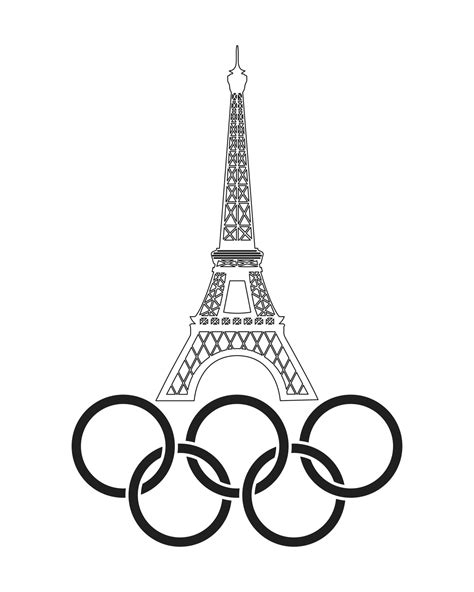 Olympic Games 2024 Eiffel Tower With Olympic Rings Black Symbol On