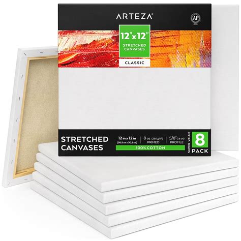 Classic Stretched Canvas 12 X 12 In Pack Of 8 Arteza