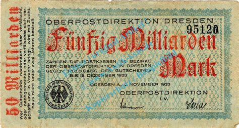 Inflation De Mia Mk Dresden Notgeld Milliarden Mark Schein In