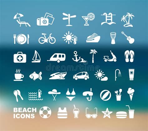 Sistema De Iconos Planos De La Playa Ilustraci N Del Vector Ilustraci N