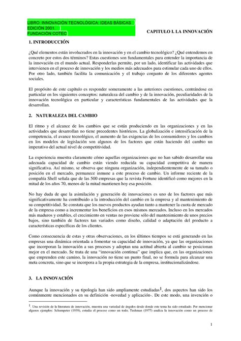 Innovacion Tecnologica Ideas Basicas pdf CAPITULO I LA INNOVACIÓN 1