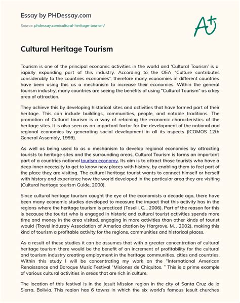 Cultural Heritage Tourism Essay Example - PHDessay.com