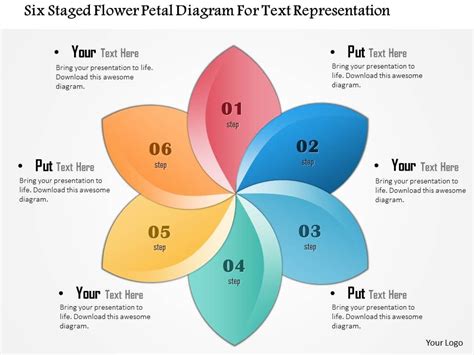 1114 Six Staged Flower Petal Diagram For Text Representation Powerpoint