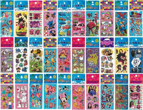 Kit 300 Cartelas Adesivo Infantil Sticker Vários Personagens