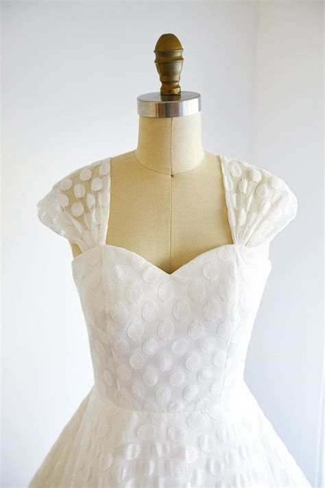 Vintage Cap Sleeves Polka Dots Lace Wedding Dress Short Tea Length