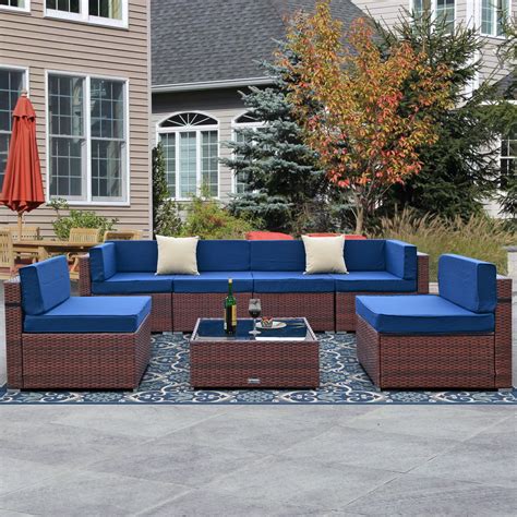 Superjoe 7 Pcs Outdoor Sectional Sofa Set Wicker Patio Furniture Set