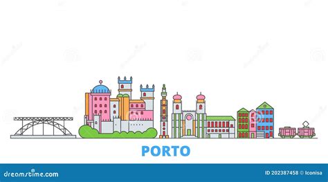 Portugal Porto Line Cityscape Flat Vector Travel City Landmark