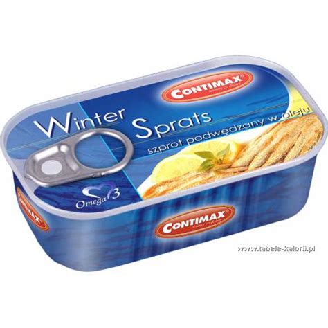 Ile kcal ma Szprot Podwędzany w oleju Winter Sprats Contimax Pacific