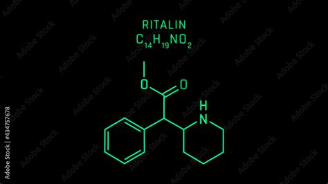 Ritalin Molecular Structure Symbol Neon On Black Background Stock