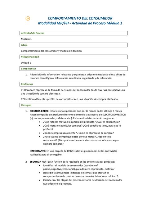 Resumen De Clase Comportamiento Del Consumidor Modalidad Mp Ph