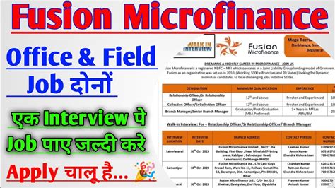 Fusion Microfinance New Vacancy Th Job Office